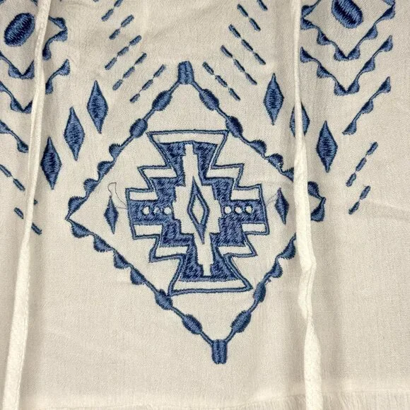 White & Blue Embroidered Flowy Long-Sleeve - Picture 4 of 4